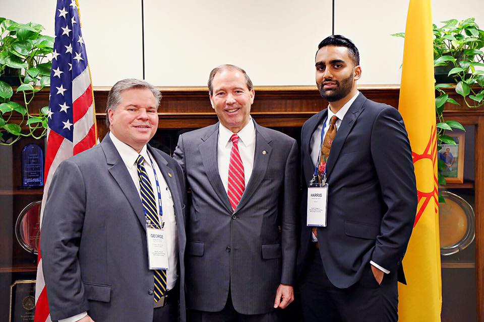 Dean Mycahskiw, Senator Tom Udall, and BCOM Student Harris Ahmed