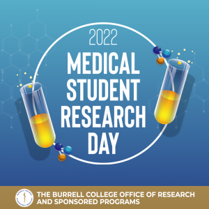 Illustration of science icons in a circle that says 2022 Medical Student Research Day